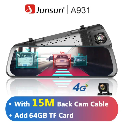 Junsun A930 10 ''adas поток медиа зеркало заднего вида Avtoregistrator 4 г Android Smart тире камера FHD 1080 P Авто регистраторы gps - Название цвета: 15 meter cable 64GB