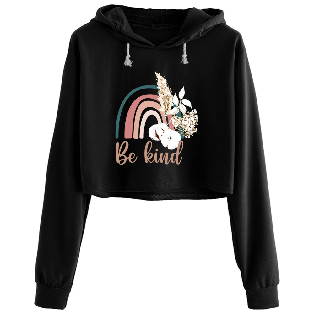 

Be Kind Rainbow Inspiration Cute Rainbow Kindness Crop Hoodies Women Kawaii Goth Grunge Harajuku Pullover For Girls