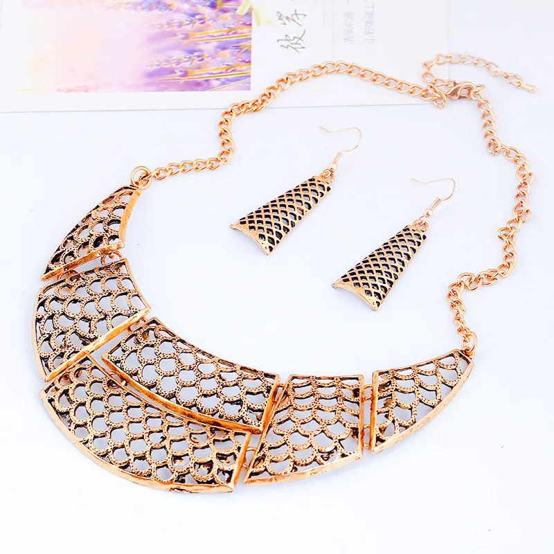 LZHLQ панк полый геометрический чокер эффектные ожерелье серьги набор для женщин ожерелья из сплава Подвески