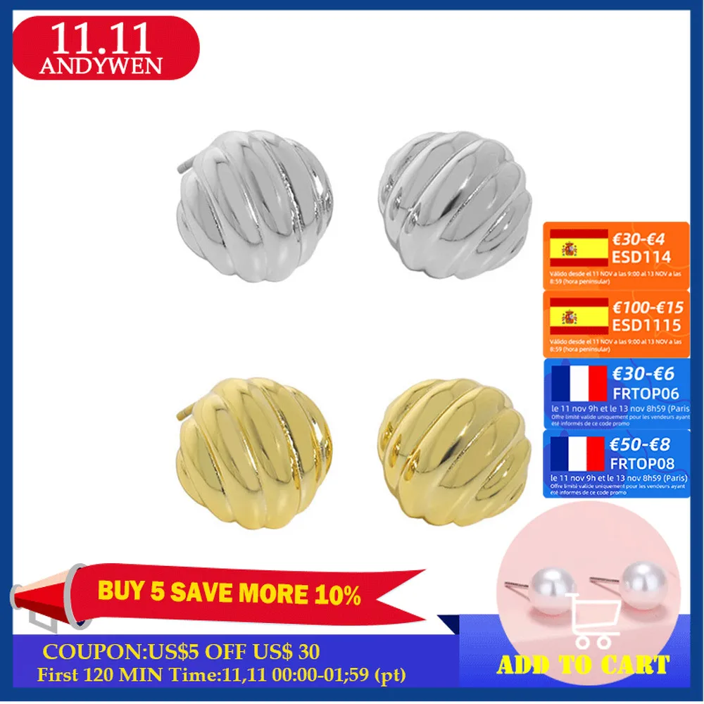 

ANDYWEN 925 Sterling Silver Gold Screw Stud Earring Cicle Round Pendiente Luxury Jewelry Fine Jewelry Clips Flower Jewels