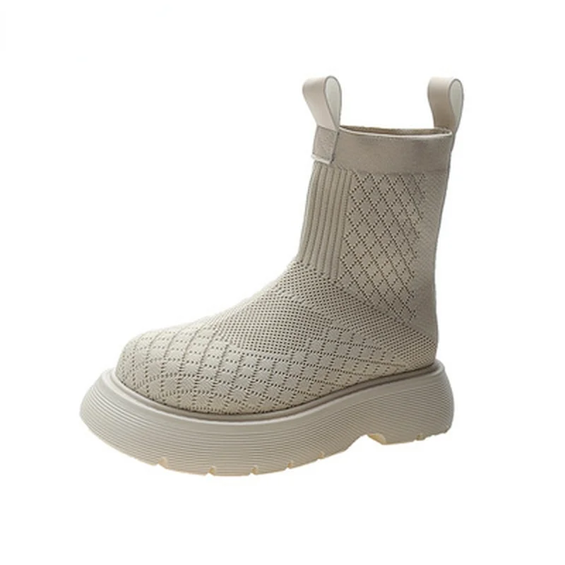 

Combat Boots for Women Platform Boots Women's Knitted Platform Shoes Autumn Nylon Black High-top Socks Shoes Gothic Women Boots