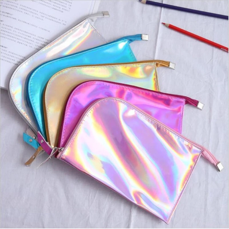 

Capacity Cosmetic Bag Women Shiny Laser Color Make Up Bag Metal Zipper Cosmetic Pouch Toiletry Storage Organizer