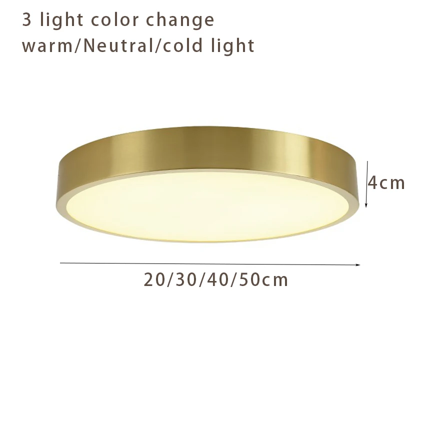 

Ultra-thin 4cm led ceiling light Round 20-50cm all copper lampbody luxury living room bedroom study room indoor lighting fixture