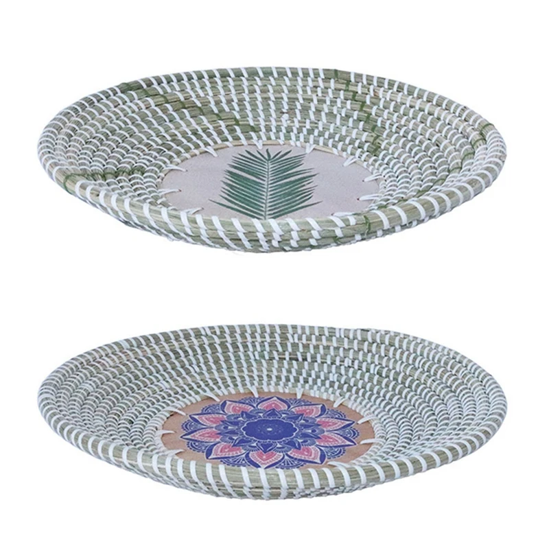 

2 Pcs Woven Basket Wall Decor Handmade Hanging Wall Basket Decor, Rattan Seagrass Wall Decor for Living Room, Bedroom
