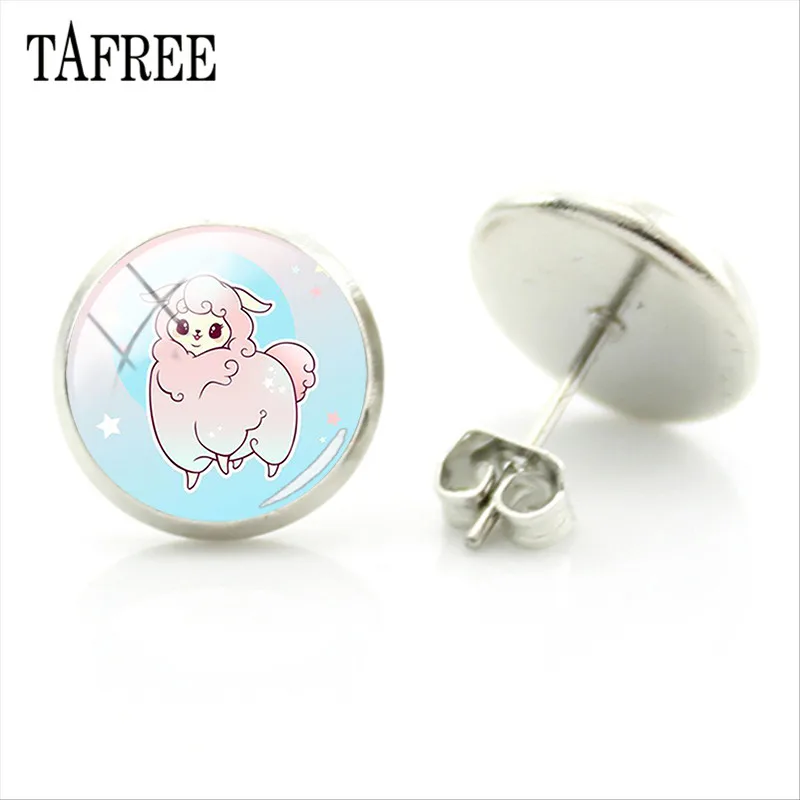 YT01 TAFREE, серьги-гвоздики из альпаки с изображением животных ламы, художественное изображение, стеклянный кабошон, очаровательные серьги для девочек и женщин, ювелирные изделия ручной работы, Gtifs YT13 - Окраска металла: YT01
