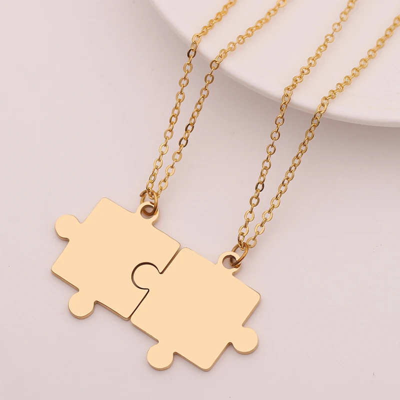 

1 Pair Hot Fashion Stainless Steel Couple Pendant Necklace Lover Paired Puzzle Necklaces For Friendship Lover Jewelry Gifts