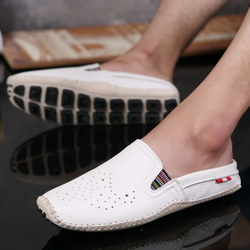 Genuine Leather Shoes Men Sandals 2021 Cow Summer Holiday Breathable Holes Footwear Male KA1500 | Обувь
