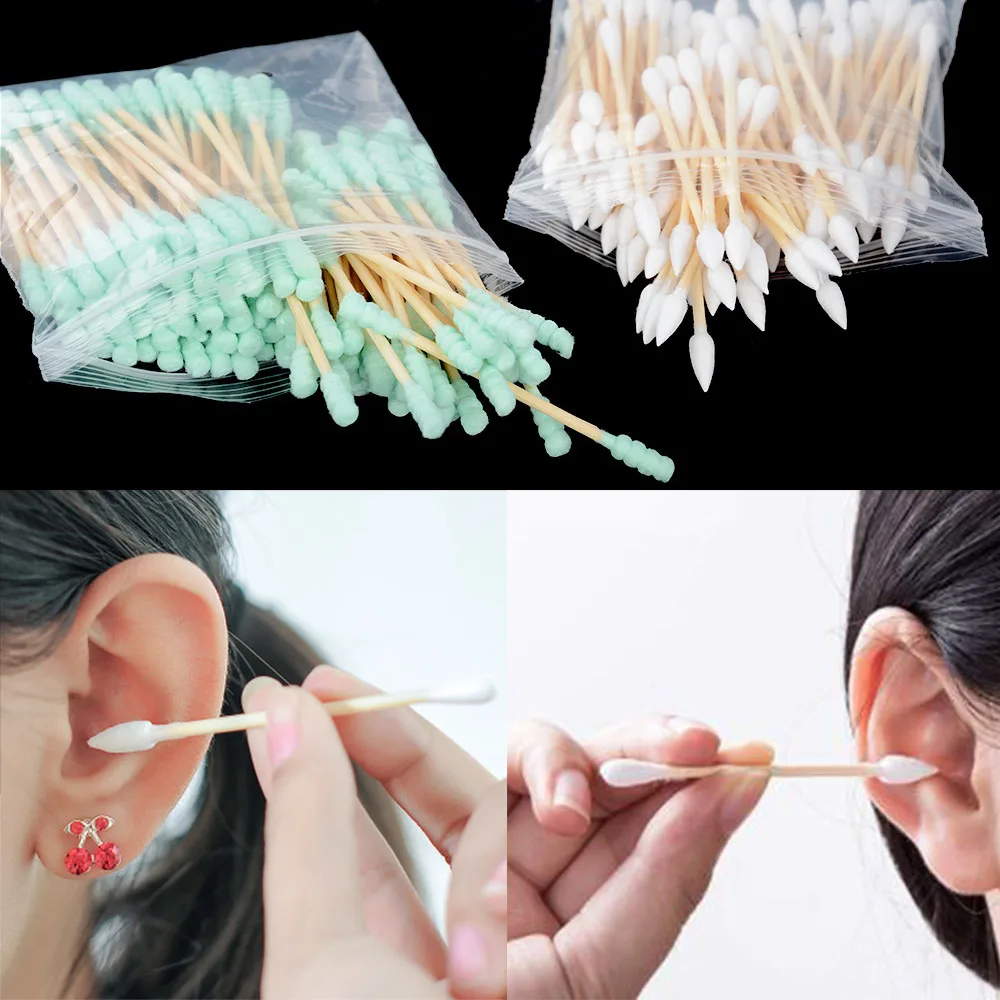 100 шт./компл. деревянные щётки с двойным наконечником для удаления хлопковых