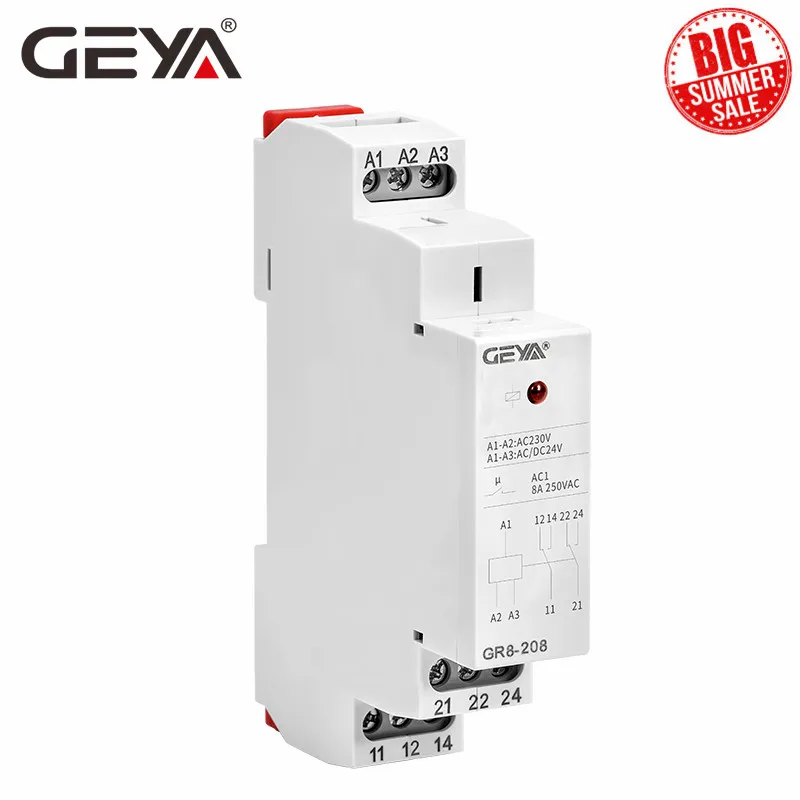 GEYA GR8 AC230V DC24V промежуточное реле вспомогательное 8A 16A SPDT электронный релейный