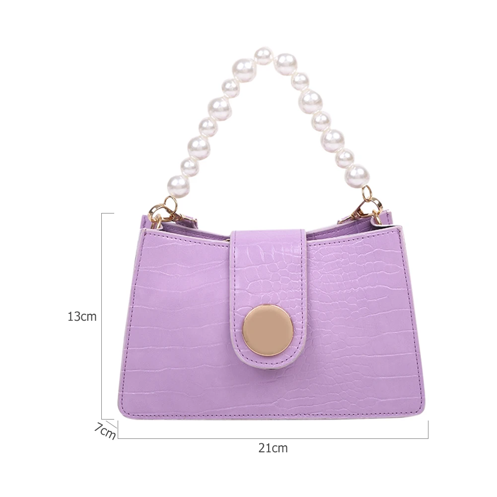 

Fashion Alligator Pattern PU Leather Handbag Portable Women Pearl Handle Shoulder Crossbody Bags Female Casual Solid Color Satch