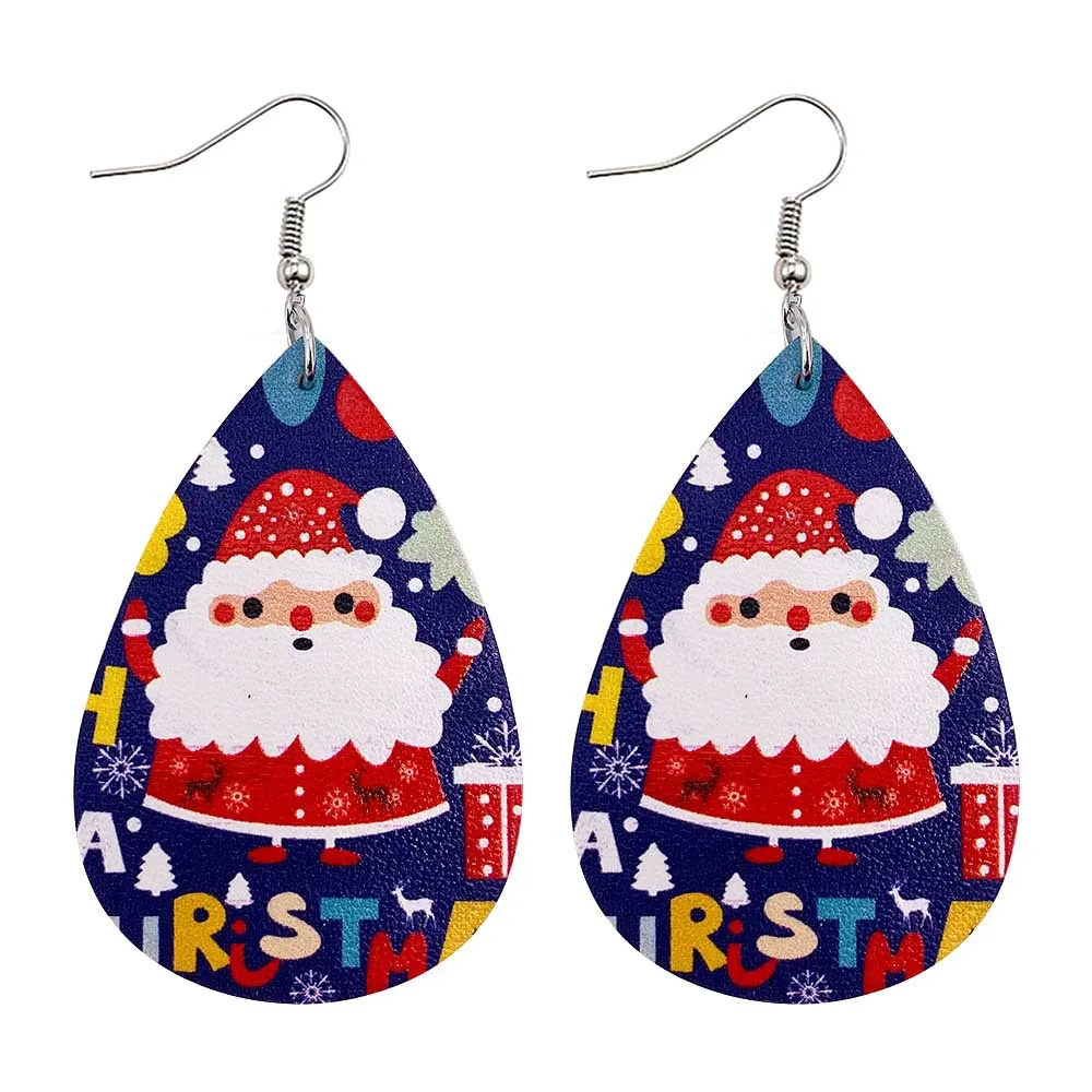 Christmas Drop-Shaped Leather Earrings Santa Claus Multilayer Female Fashion Jewelry Gifts New Wholesale