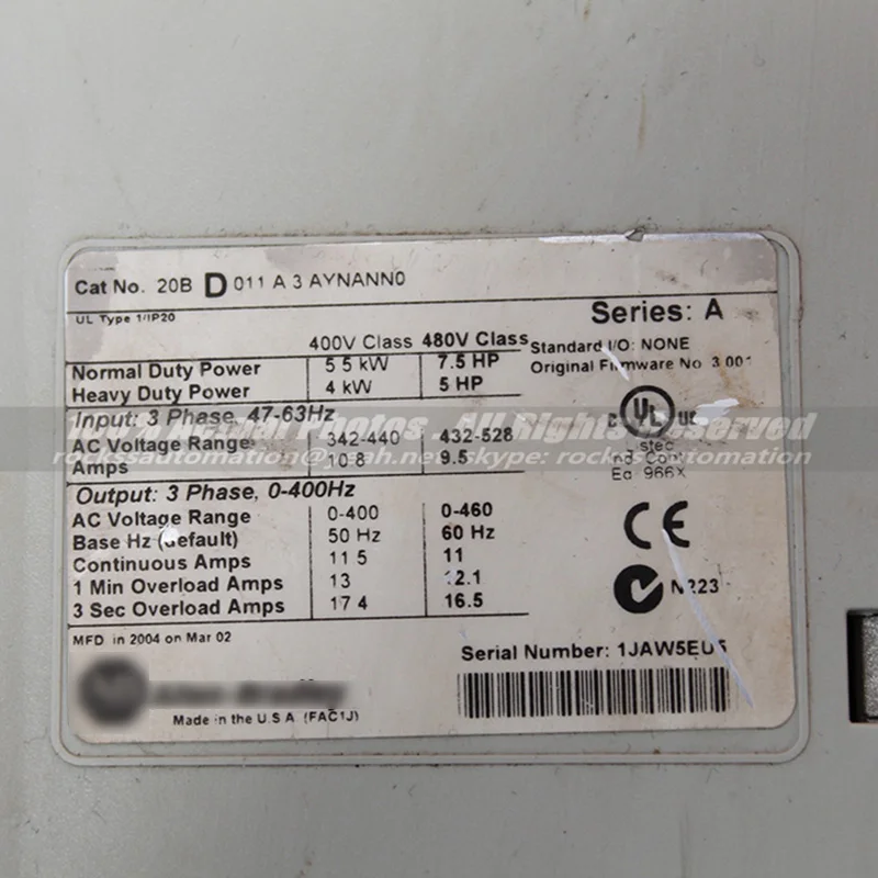 Инвертор PowerFlex 20bd011a3асиннан0 с бесплатной доставкой Серии A используется в