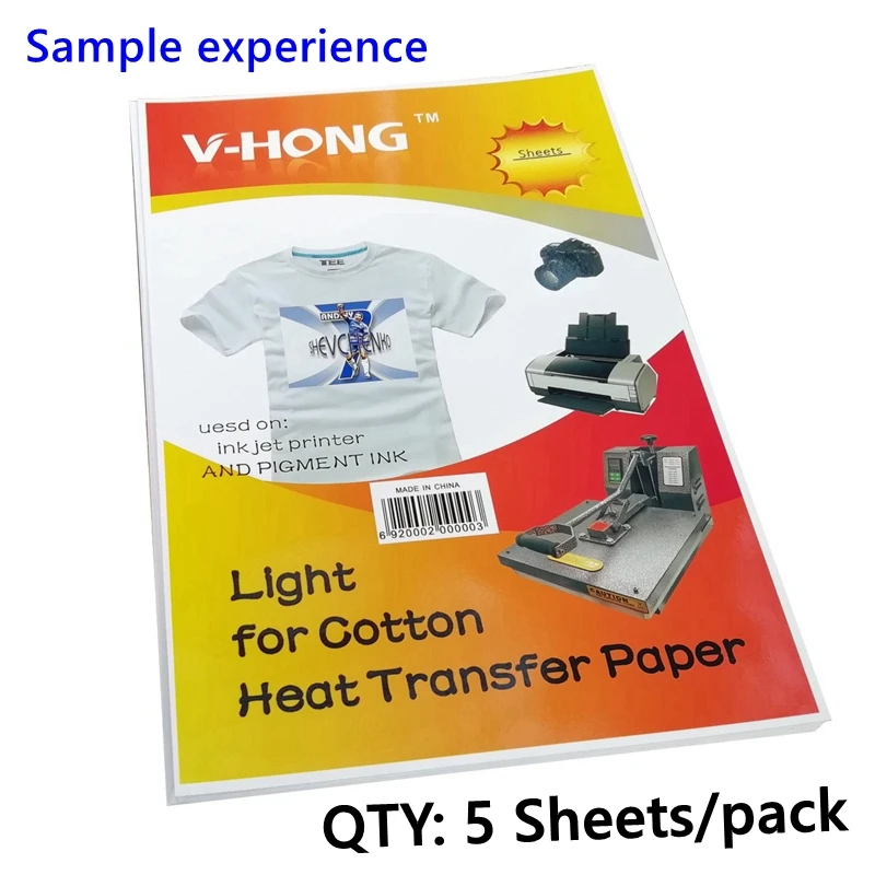 light 5sheets 8,3x11,7 дюймов футболка Керамика не Чистый хлопок сублимационная бумага V-HONG бренд темный и цветной светильник текстиль теплопередача бумага - Цвет: light 5sheets