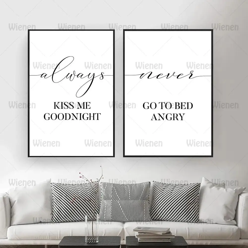 

Couple Love Gift Wall Art Canvas Painting Always Kiss Me Goodnight Nordic Style Kids Decoration Quote Poster and Print Pictures