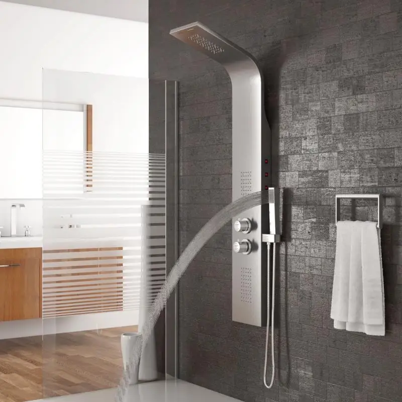 Goedkoop Badkamer Douche Kolom Primaire Kleur Geborsteld Rvs Led Douche Panel Regendouche Kraan Digitale Screen Home Tap Hwc