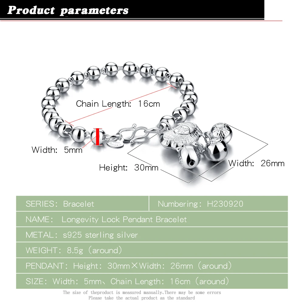 Женский браслет из серебра 925 пробы с подвеской в виде китайского замка|bracelets