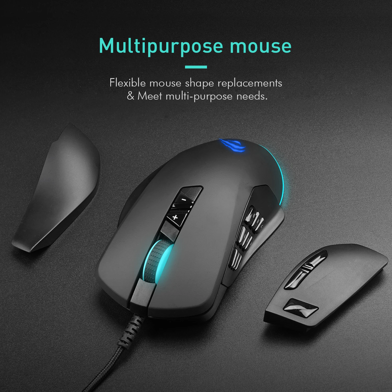 Havit игровая мышь 12000 dpi Проводная мышь с 14 программируемыми кнопками сменные боковые пластины, 2 Сменные правые пластины