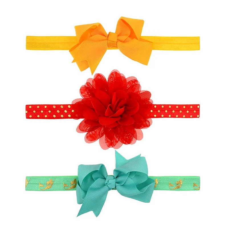 3 шт./лот повязка на голову с цветочным рисунком и бантом для новорожденных