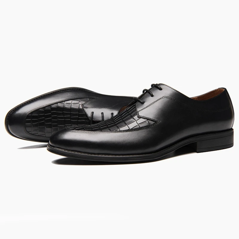 

Plus Size Fashion Genuine Leather Formal Dress Shoes Round Toe Derby Men's Heeled Wedding Party Oxfords For Bride JNS179