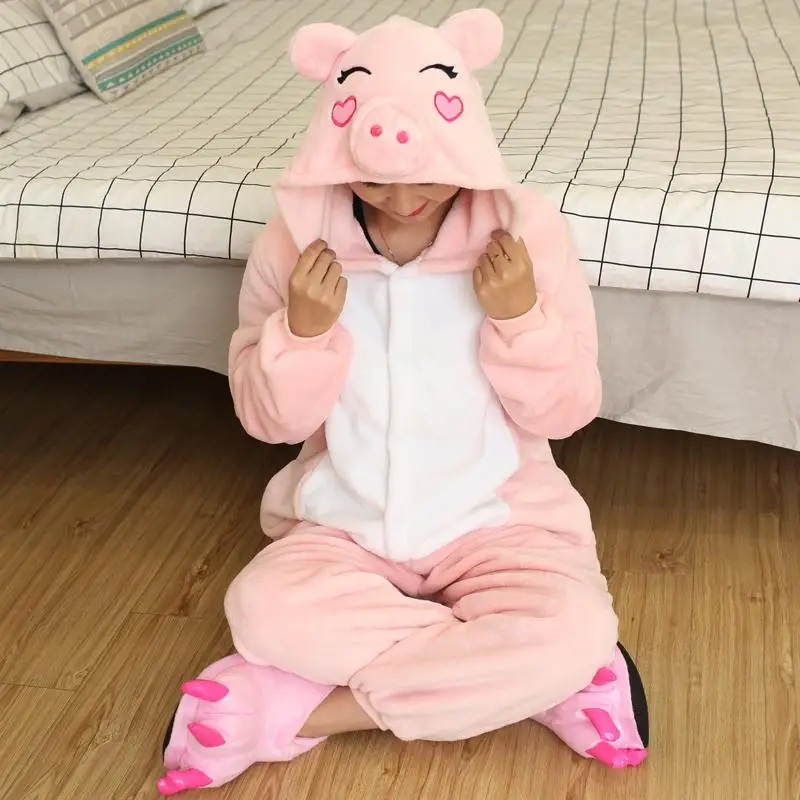 Pink Pig FL Костюм животных единорога для взрослых девочек Детские ползунки «панда» кигуруми фланелевый стежок женский аниме-комбинезон Маскировка цельный костюм - Цвет: Pink Pig FL