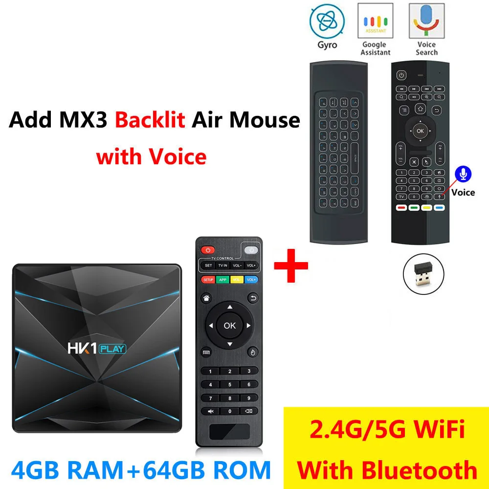 4GB64GB add MX3L mic HK1 Play Android 9,0 ТВ-приставка Amlogic S905X2 Четырехъядерный 4 ГБ ОЗУ 32 Гб 64 Гб ПЗУ медиаплеер H.265 4K HD Смарт-приставка 2 Гб 16 Гб - Цвет: 4GB64GB add MX3L mic