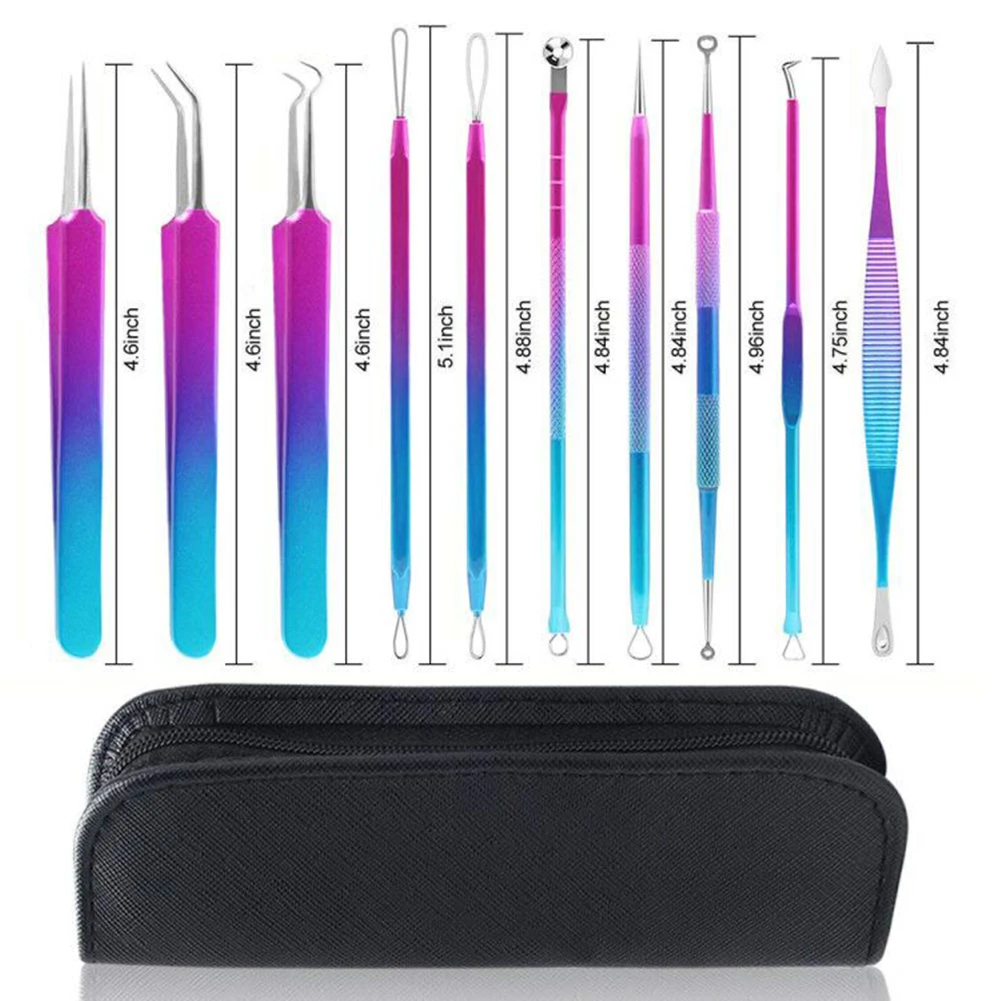 

10pcs Acne Removal Tool Kit Pro Blackhead Remover Face Pimple Needle Clip Acne Removal Tool Kit Tweezers Skin Care Tools