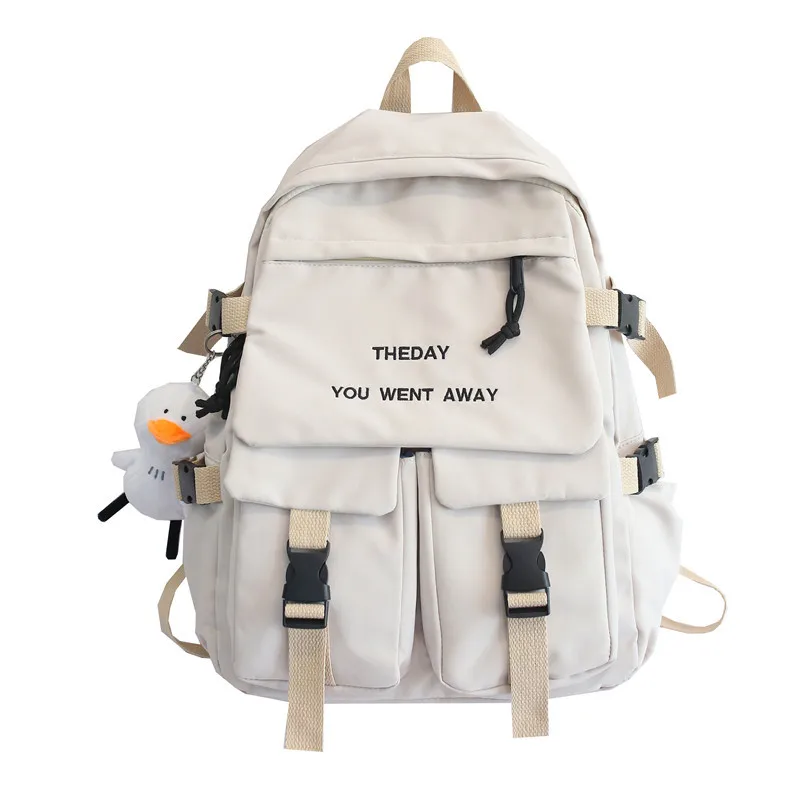 

Trendy boys and girls double pocket design student schoolbag casual simple solid color letter backpack