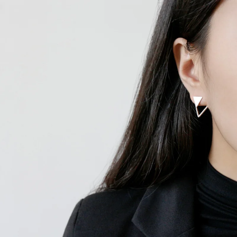 VIVILADY Triangle Geometric 925 Sterling Silver Women Stud Earrings Hollow Chic Piercing Delicate Girl Jewelry Brincos | Украшения и