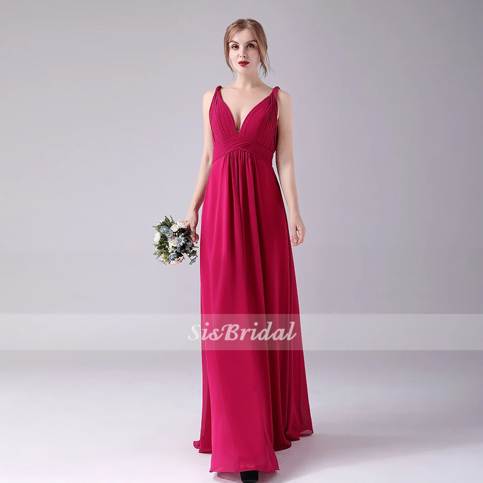 Шифоновое платье подружки невесты ТРАПЕЦИЕВИДНОЕ в пол с V образным вырезом