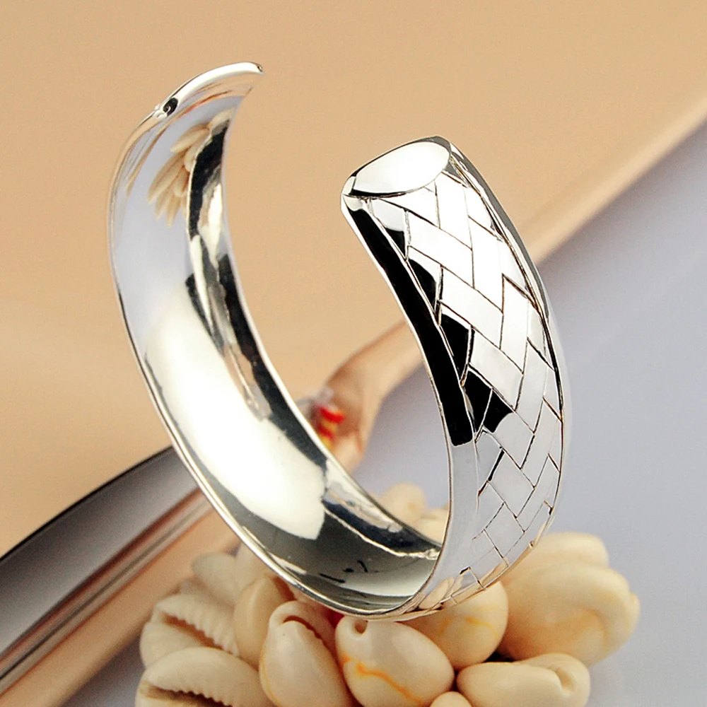 Модные ювелирные изделия браслет из чистого серебра 925 пробы для женщин широкий