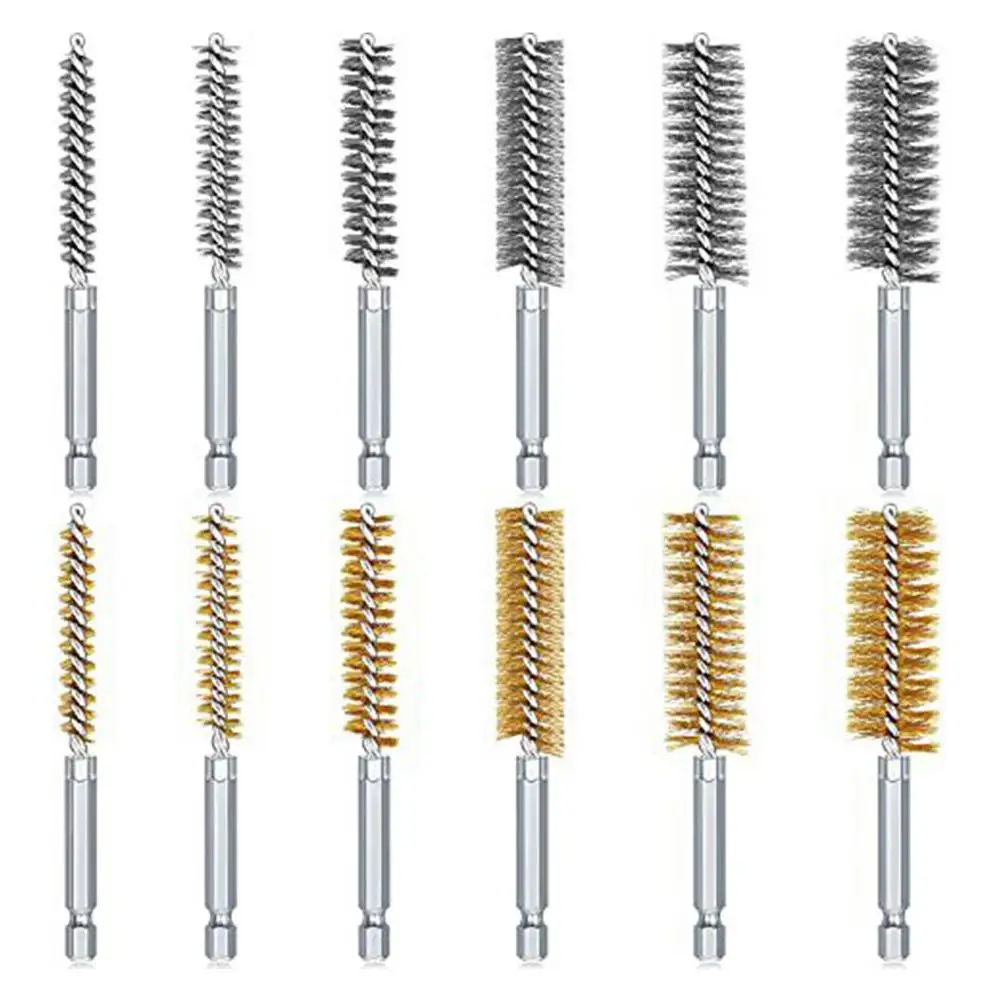 12/24pcs Brush Cleaning Kit Wire Brush Brass Bristles Bore Brush Set Stainless Steel Brass Cleaning Brush With Hex Shank Handle 3 inch wire cup brush with 1 4 hex shank crimped tempered steel bristles