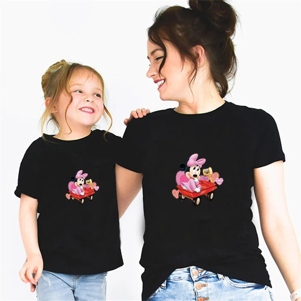 

Модная футболка Disney, футболка для всей семьи, футболка с мультипликационным принтом Минни, Повседневная футболка с коротким рукавом для мам...