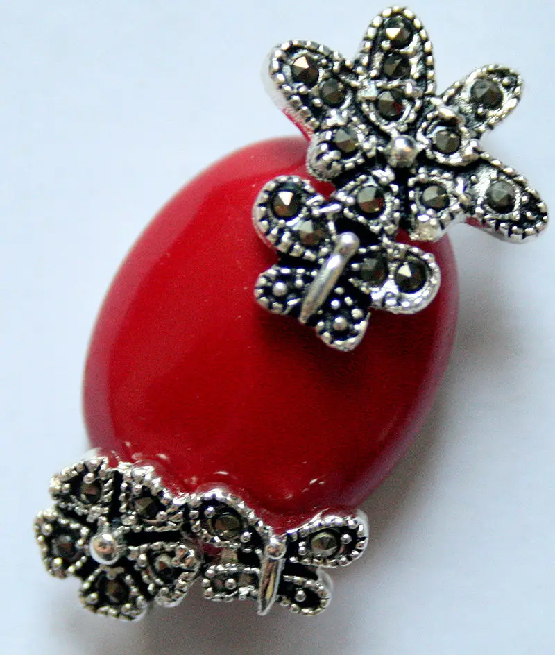 Модные красные резные покрытые лаком марказит 925 пробы Серебряное кольцо (#7 10)