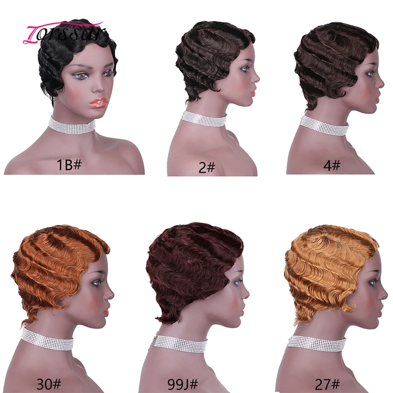 

Pixie Cut Wig Short Human Hair Wigs For Black Women Finger Wave Wig Remy Human Hair Wig Cheap Full Wig Free Shiping
