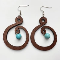 european and american style bohemian turquoise wooden earrings jewelry simple retro exaggerated geometric long ethnic earrings