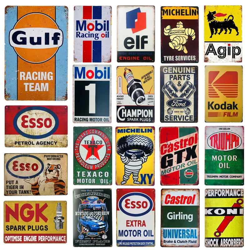 

Shabby Chic Vintage Metal Tin Signs Gulf Esso Agip Man Cave Plate Motor Oil Garage Wall Stickers Gas Decor Plaque 30x40cm