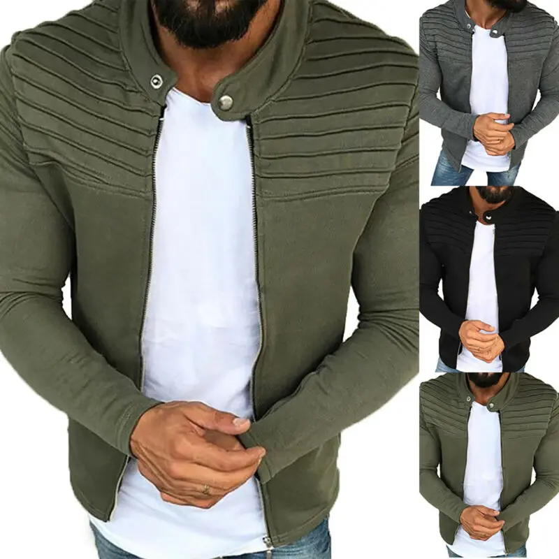 

Men's Long Sleeve Jackets Fashion Bomber Coats Tops Zip Up Casual Outwear New