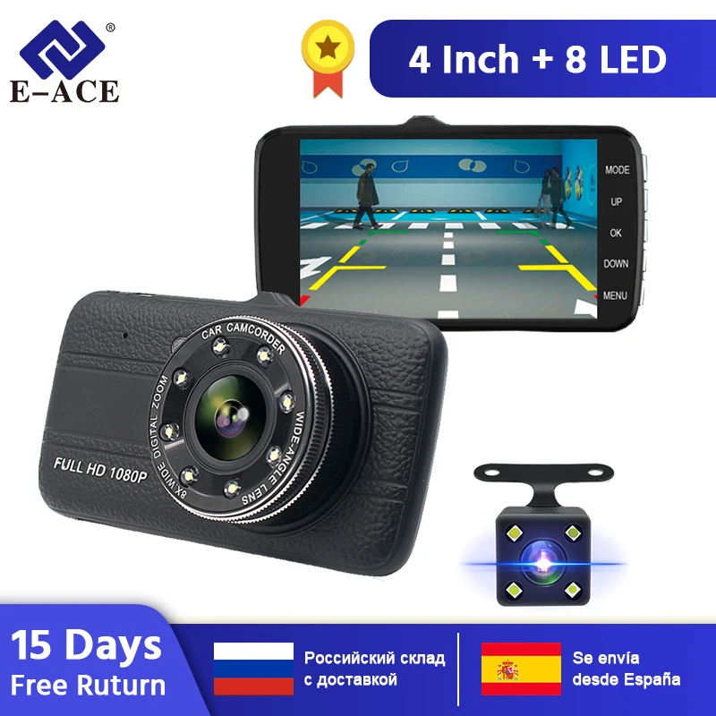 E-ACE Автомобильный видеорегистратор Камера Full HD 1080 P регистраторы Авто регистратор два объектива ночного видения с зеркало заднего вида цифровой для видеомагнитофон