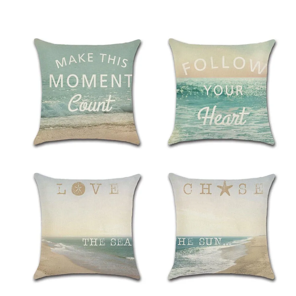 

Beach Theme Series Linen Cushion Cover Decorative Sea Beach Landscape Pillowcase 45*45cm Throw Pillow Case