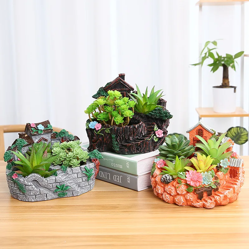

6 Kinds Resin Succulent Plant Exquisite Bonsai Unique Flower Pot Garden Planter Office Holder Desktop Home Decoration