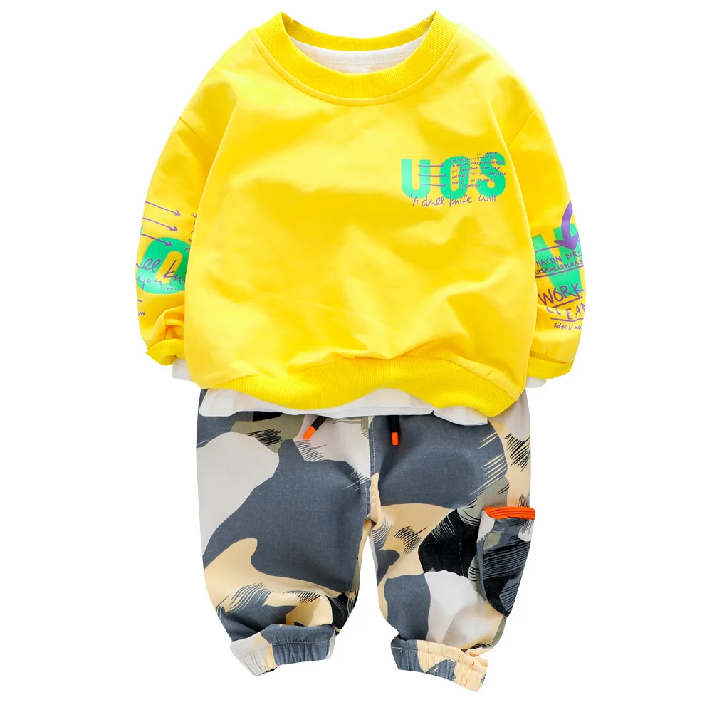Conjunto de ropa para ni&ntilde;os, jersey de manga larga con estampado de letras y pantal&oacute;n de camuflaje, ch&aacute;ndales infantiles, primavera y oto&ntilde;o, 2 uds., novedad de 2021-0