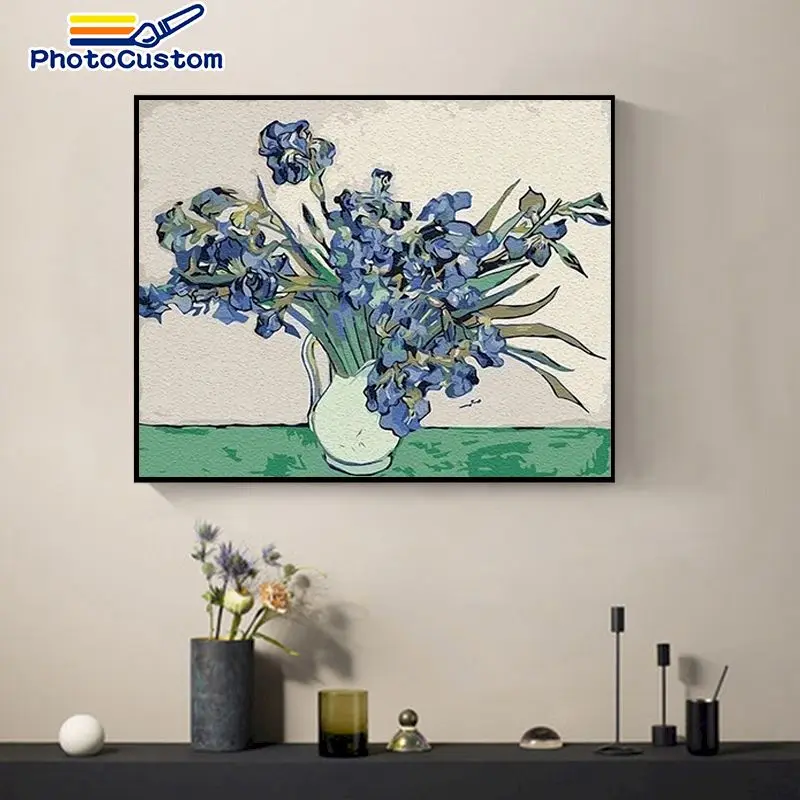 

PhotoCustom Acylic Pictures By Numbers Vase Canvas Coloring Oil Painting Flowers HandPainted Home Decoration