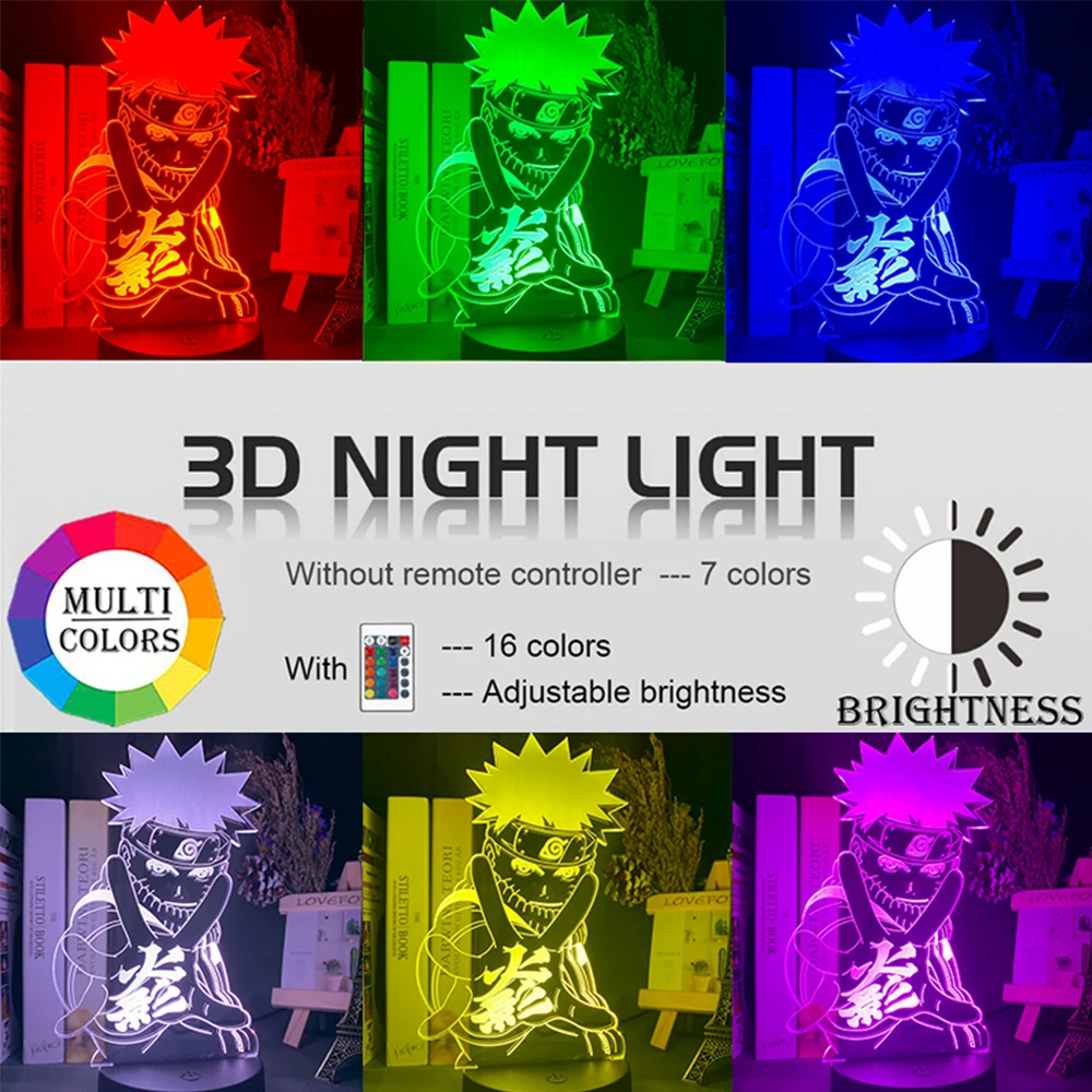 

Anime Naruto Uzumaki 3D Led Night Light Team 7 Kakashi for Kids Children Bedroom 7/16 Colors Nightlight Itachi Lamp Table Decor