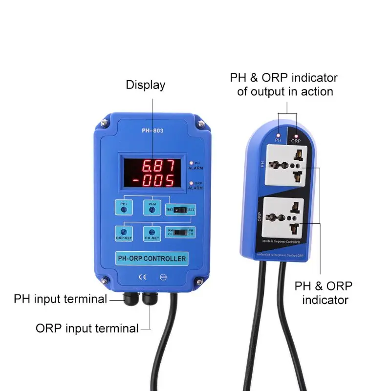 Digital pH ORP Redox 2 in 1 Controller Monitor w/ Output Power Relay Control Electrode Probe BNC for Aquarium Hydroponics Plants |