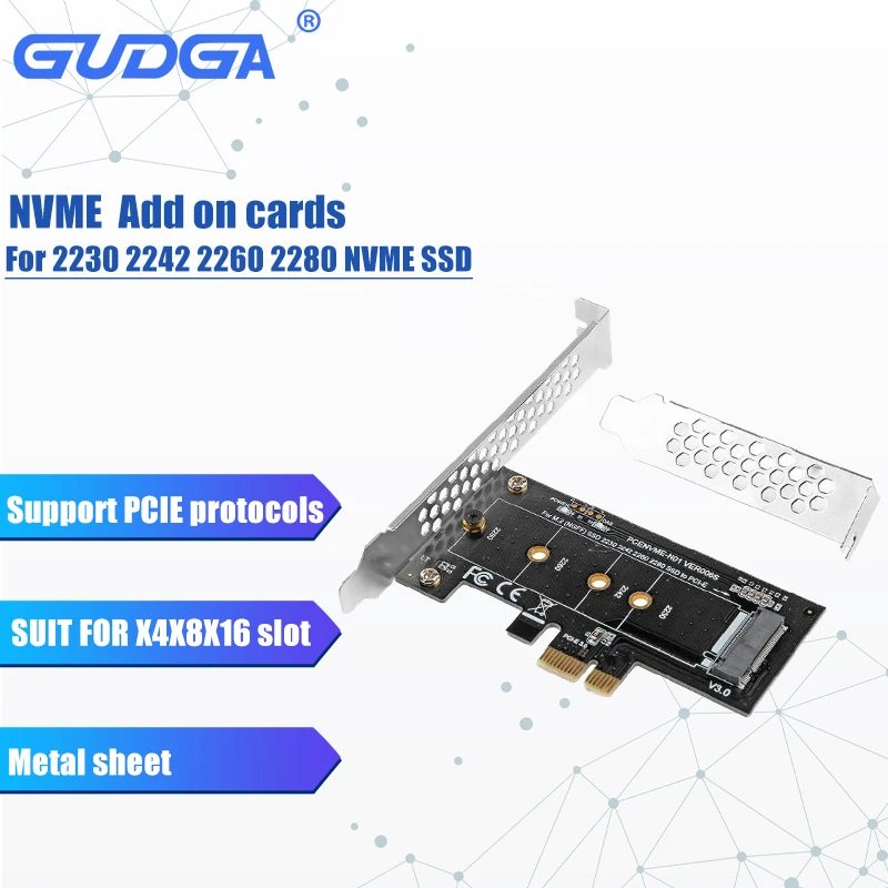 

Адаптер GUDGA M2 Pcie, PCI-E 3,0x1 X4 на M.2 NVMe, плата расширения M Key + B Key для 2230 2242 2260 2280 BTC