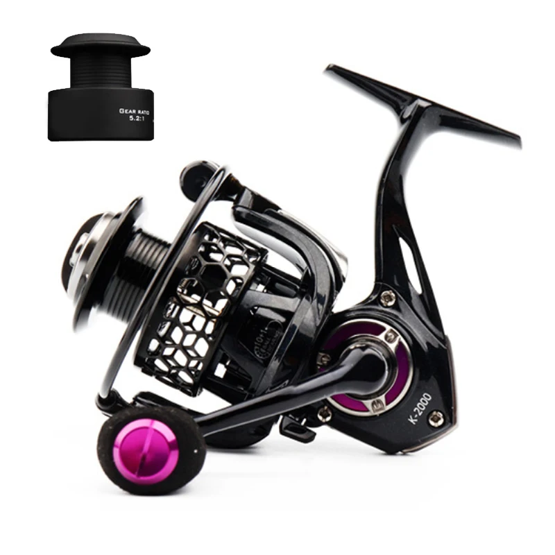 

GLS Newest 1000-4000 Series High Quality Spinning Reel 10+1BB With Spare Spool 5.2:1 Gear Ratio Purple/Gold/Red Fishing Wheel