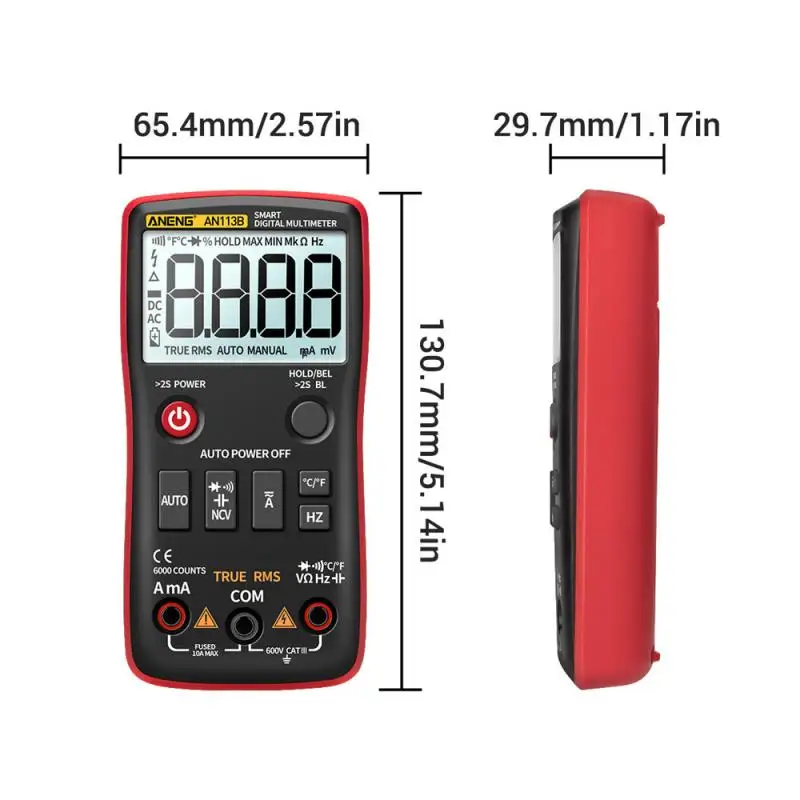 

New ANENG AN113B 6000 Counts Digital Multimeter True RMS with Temperature Tester Auto-Ranging AC/DC Transistor Voltage Meter
