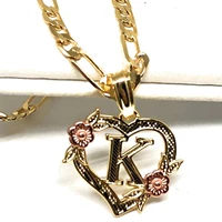 gold plated customized heart flower initial letter pendant with figaro chain 24 4mm name necklace heart valentines day gift