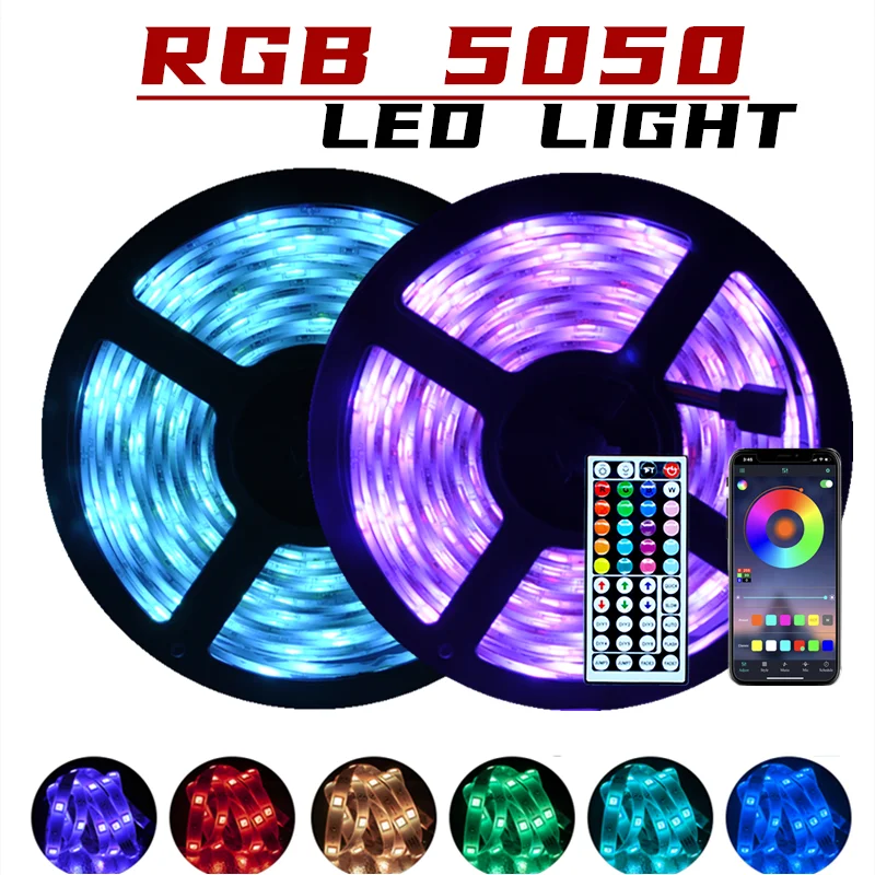 

Светодиодные ленты Bluetooth Iuces LED RGB 5050, водонепроницаемая гибкая лента с диодами, 12 В постоянного тока, 5 м, 10 м, светодиодные лампы с Wi-Fi