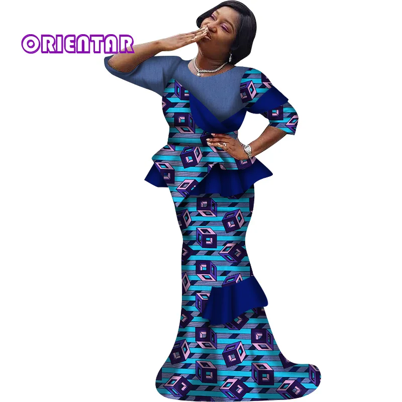 2020 African Suits Women African Clothes African Print Tops and Skirts Set Women Patchwork Traditional African Clothing WY6790